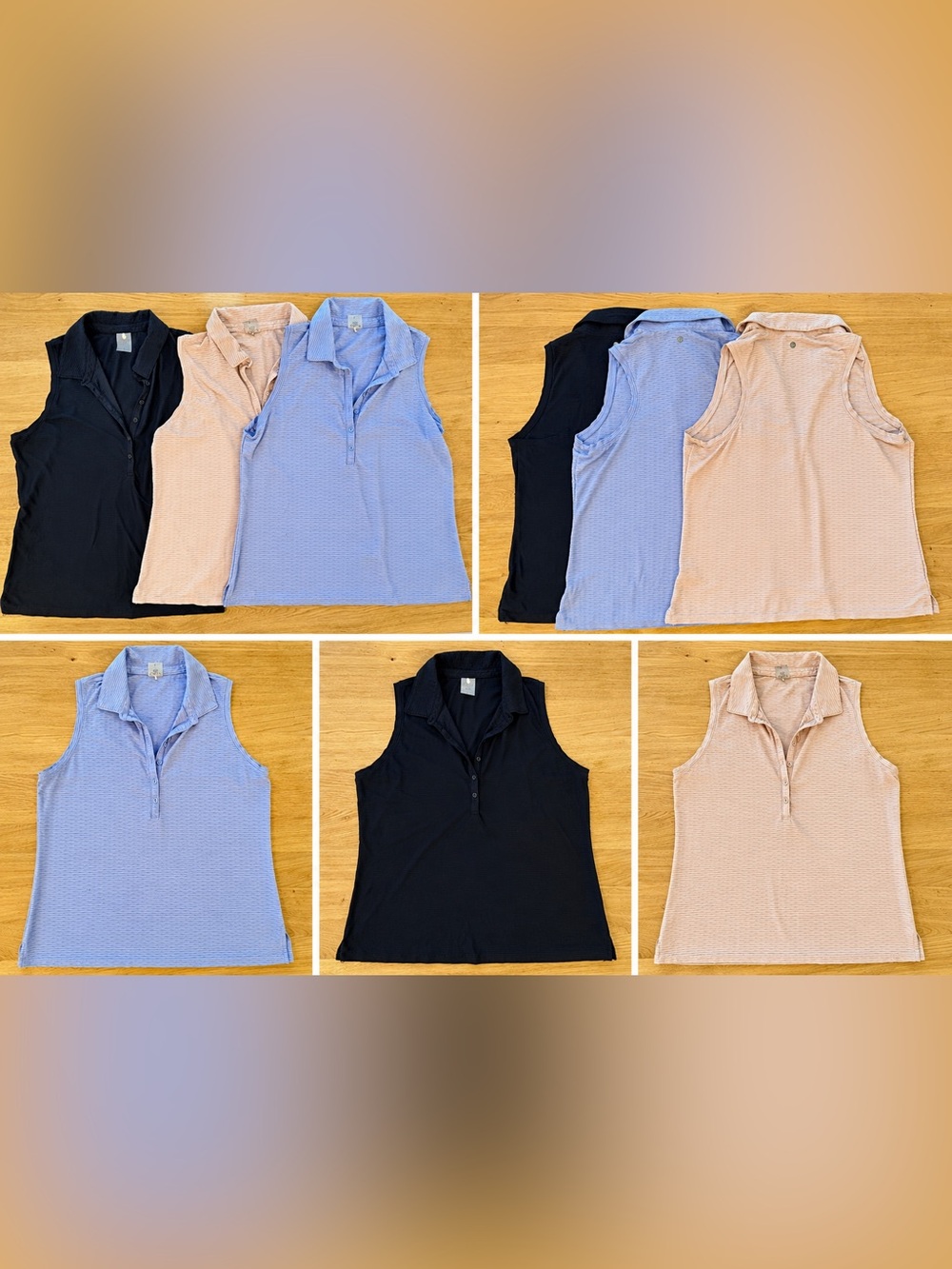CALIA golf polos in Black, Lilac & Blush